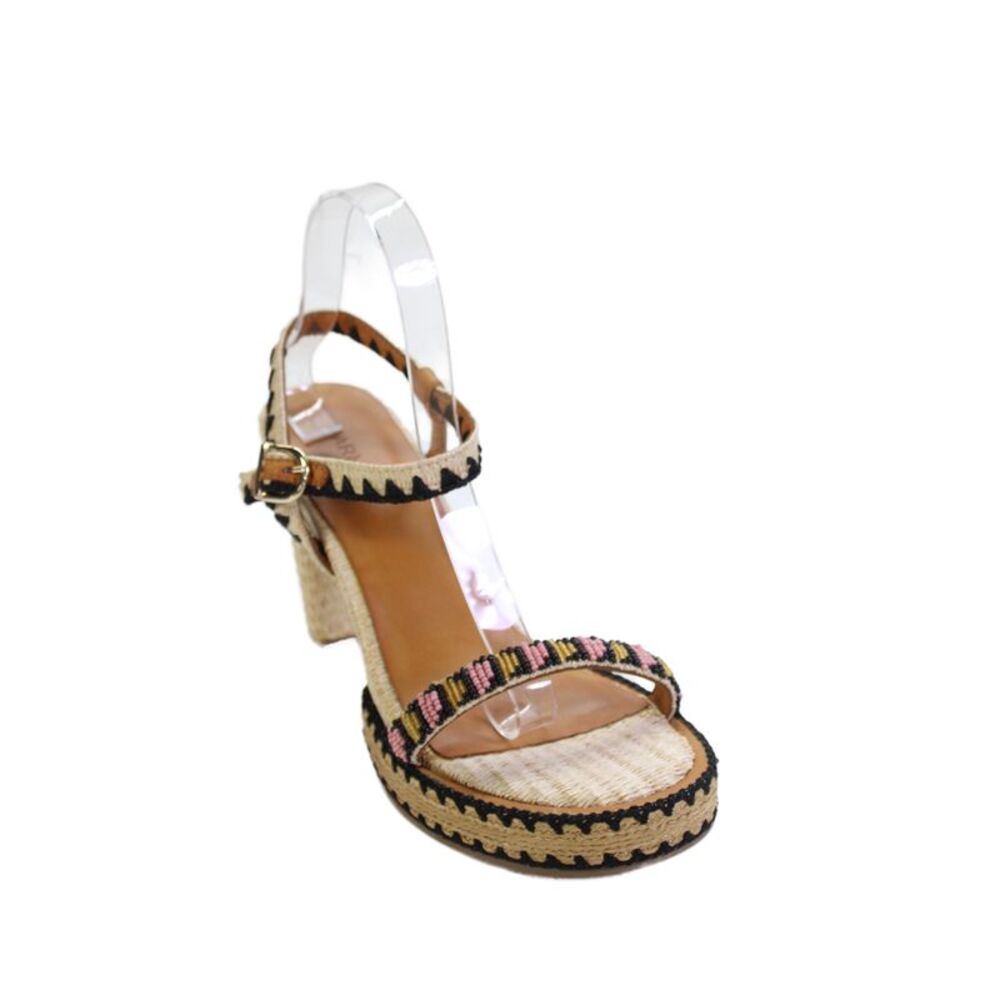 Farm Rio Womens Beaded Raffia Ankle Strap Platform Sandals Shoes Brown Size 8